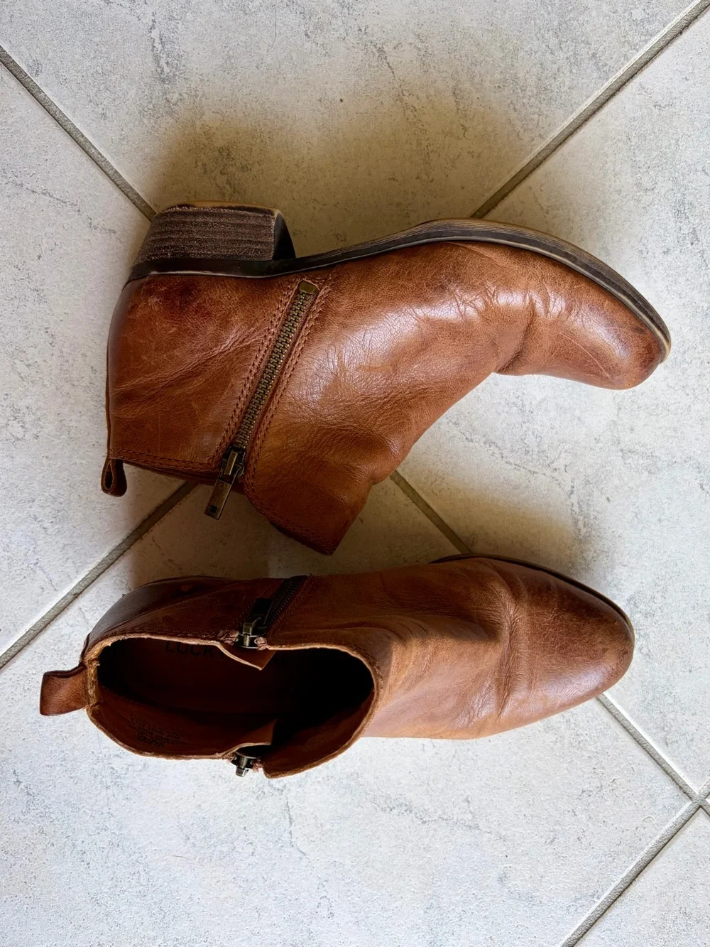 Lucky Brand Brown Distressed Leather Ankle Boots Booties Size 9M / EU 40